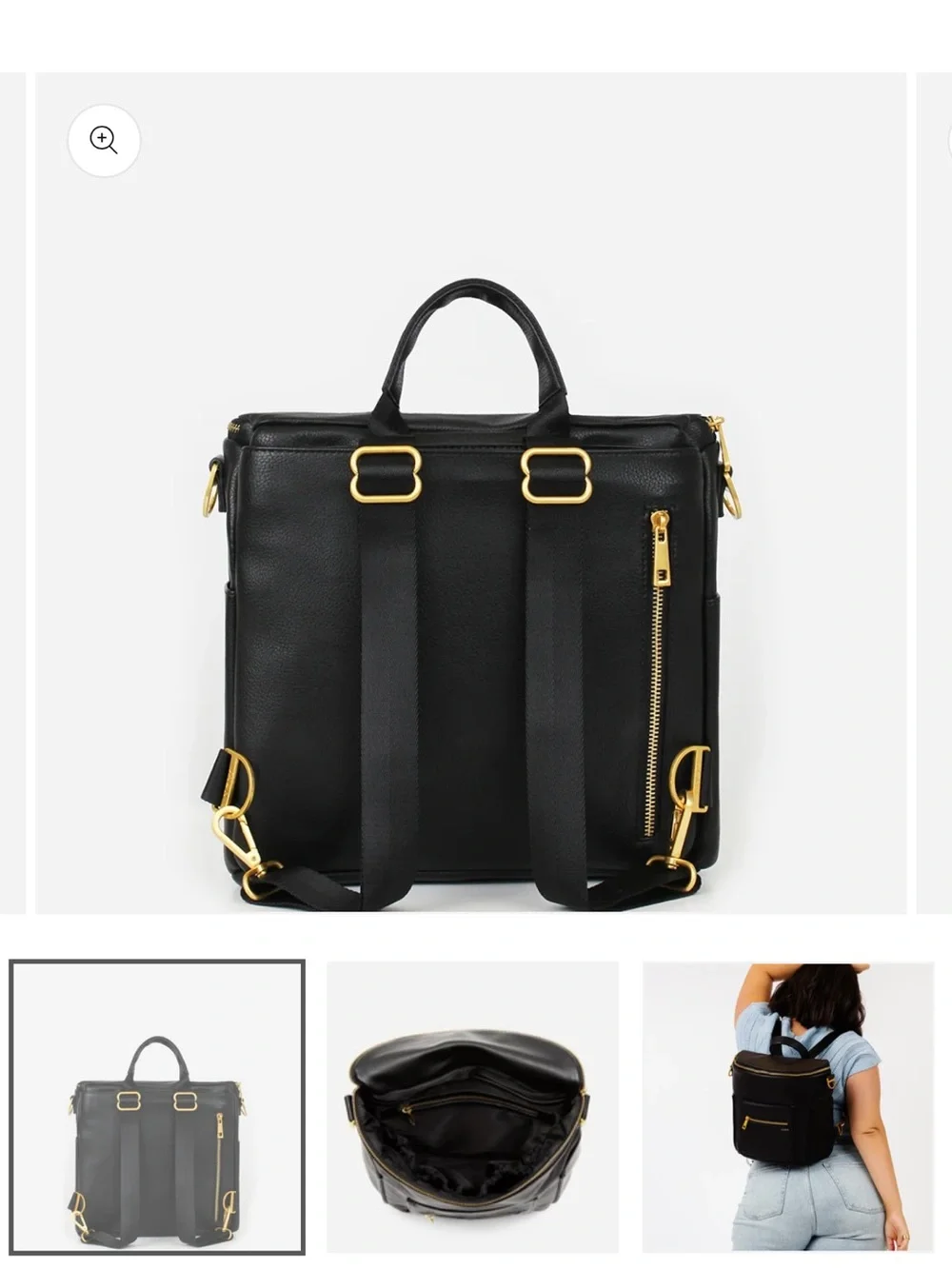 Fawn Design The Mini Black Faux Leather Backpack Diaper Bag Purse with Pockets